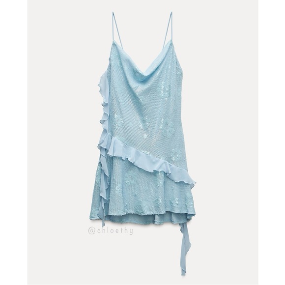 Zara RUFFLED SEQUIN MINI DRESS - Picture 2 of 13